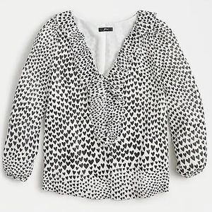 J CREW black and white heart print ruffle blouse size XL new with tags